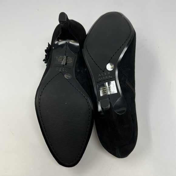 Alex Marie Ankle Bootie Black Suede Leather Side Zip Flower Accent Women's 10 - Picture 5 of 6
